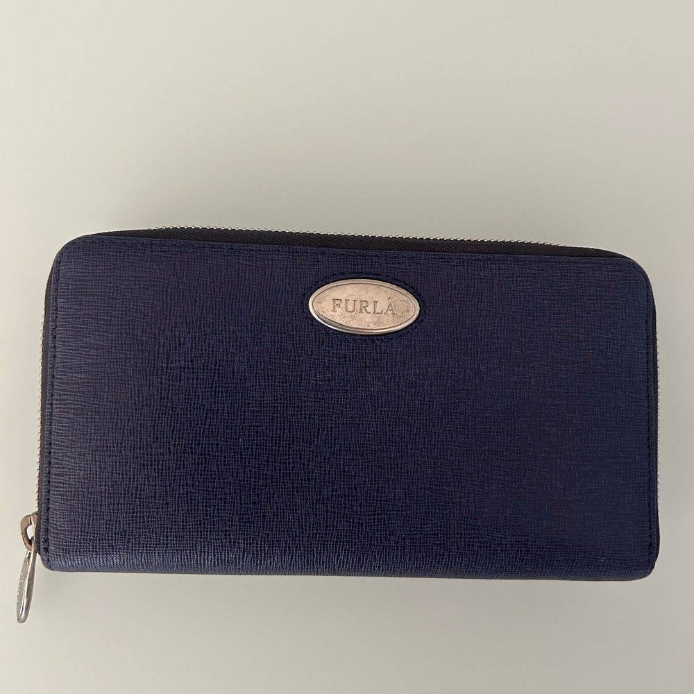 Furla Midnight Blue Large Textured Zip Around Wallet